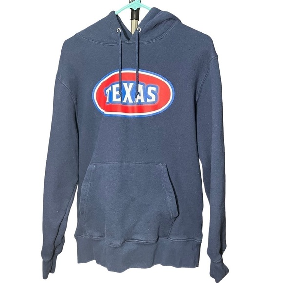 Navy Blue Embroidered Graphic Texas Long Sleeve Pullover Hoodie - Picture 1 of 7